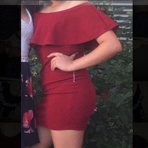 Maroon, off the shoulder, Windsor dress